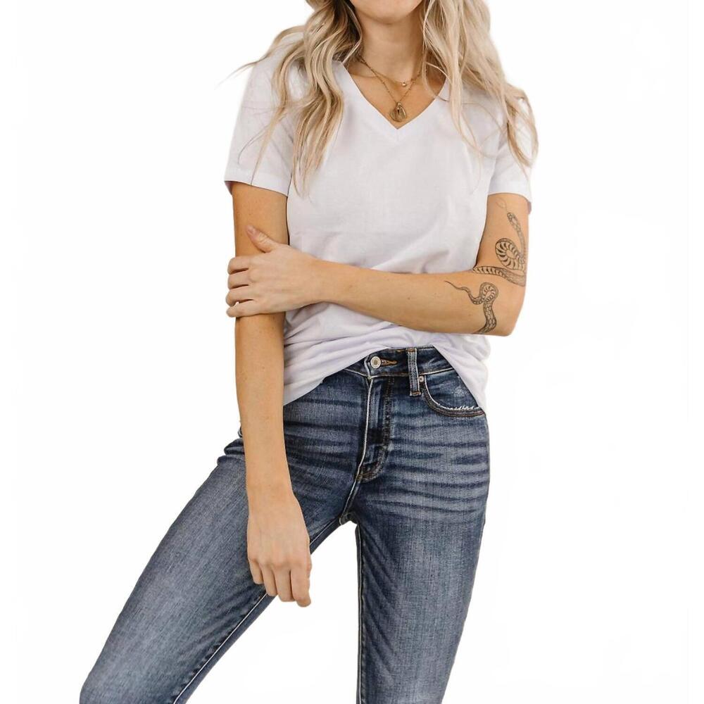 NEW AMPERSAND AVE lilac v neck tee in white